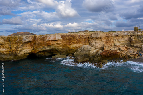 Azure water view with cliffs, Crete, Greece