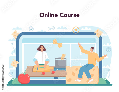 Spaghetti or pasta online service or platform. Italian food on the plate