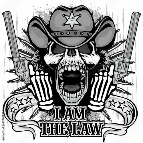 western, skull with cowboy hat and guns, grunge vintage design t shirts