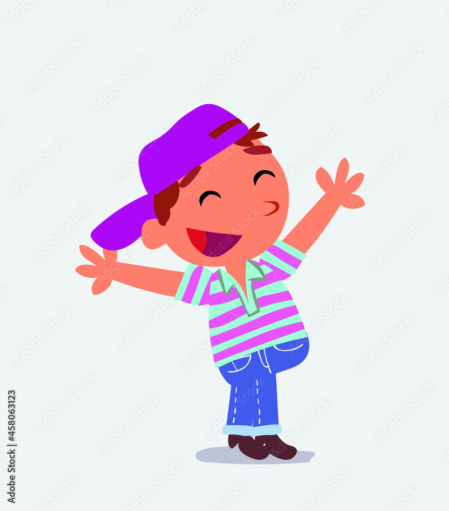 cartoon character of little boy on jeans celebrating something with joy.