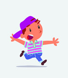 cartoon character of little boy on jeans running angry.