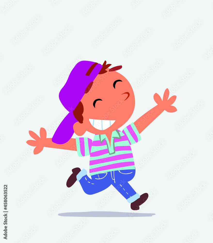 cartoon of little boy on jeans running euphoric.