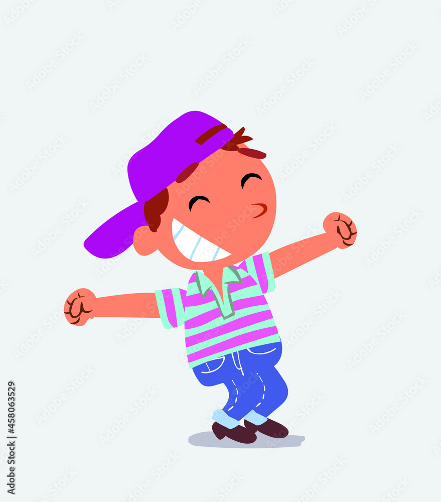 Euphoric little boy on jeans in funny cartoon character. Euphoric little boy on jeans in funny cartoon character.