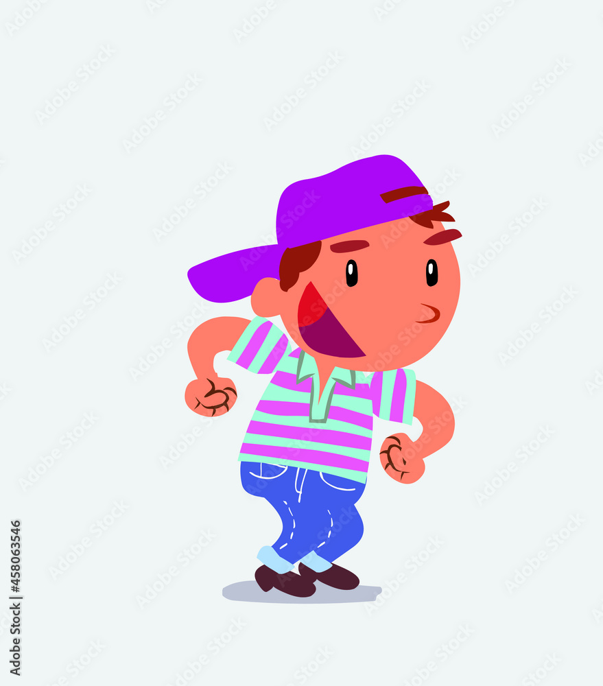 Euphoric cartoon character of little boy on jeans makes plans. Euphoric cartoon character of little boy on jeans makes plans.