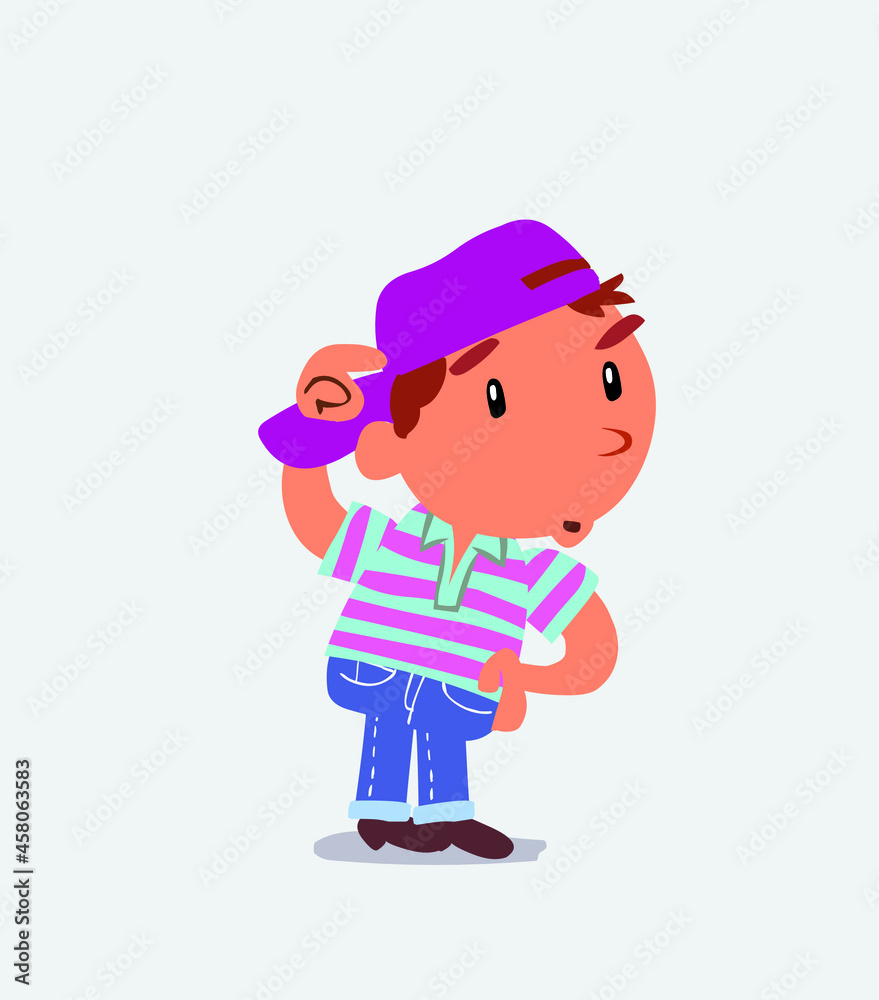 funny cartoon character of little boy on jeans doubting. funny cartoon character of little boy on jeans doubting.