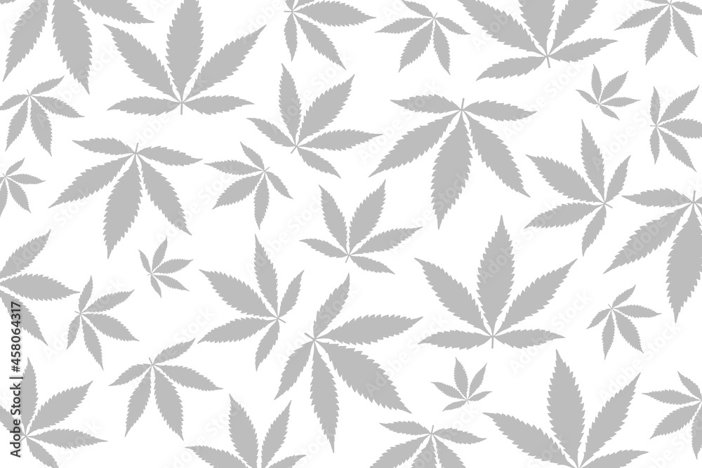 Light grey cannabis leaves in different sizes scattered unevenly on a white background, flat design illustration, concept or idea for medical marijuana dispensary or CBD oils also known as cannabidiol Light grey cannabis leaves in different sizes scattered unevenly on a white background, flat design illustration, concept or idea for medical marijuana dispensary or CBD oils also known as cannabidiol