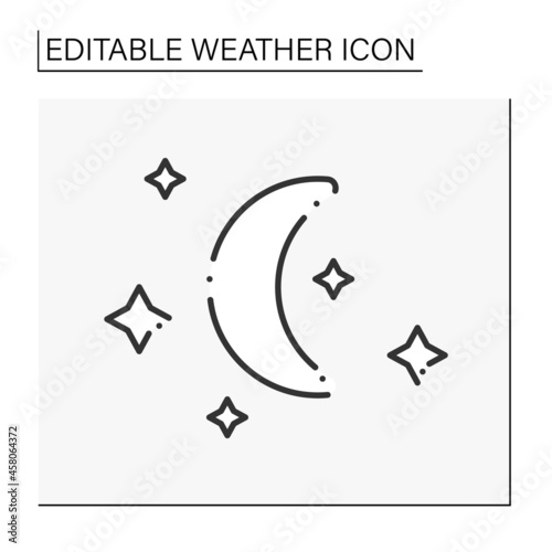 Night line icon. Starry night with moon without clouds.Meteorology Clear sky. Moonlight. Cloudless night sky. Weather concept. Isolated vector illustration. Editable stroke