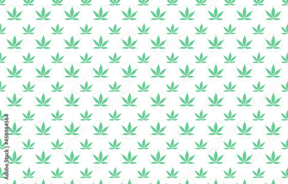 Symmetrical background with green cannabis leaves in two different sizes against a white background, seamless flat pattern inspiration for medical marijuana design or CBD oil also known as cannabidiol Symmetrical background with green cannabis leaves in two different sizes against a white background, seamless flat pattern inspiration for medical marijuana design or CBD oil also known as cannabidiol
