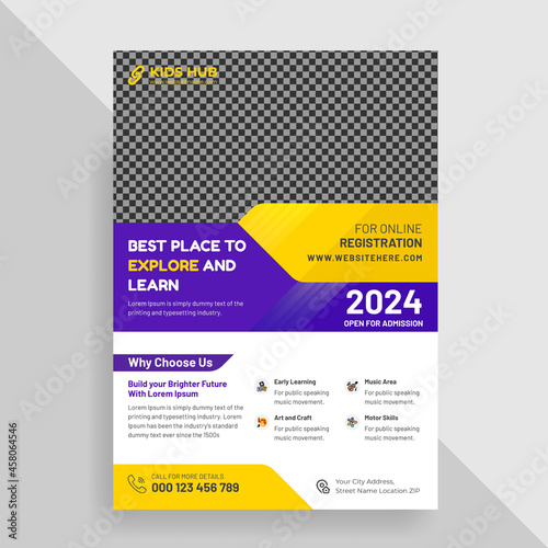 Kids school admission flyer design vector template