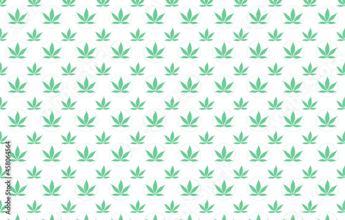 Symmetrical background with green cannabis leaves in two different sizes against a white background, seamless flat pattern inspiration for medical marijuana design or CBD oil also known as cannabidiol