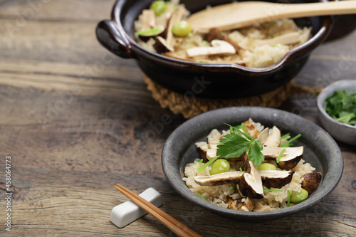 Matsutake Gohan( boiled rice with matsutake mushrooms ), Japanese autumn food