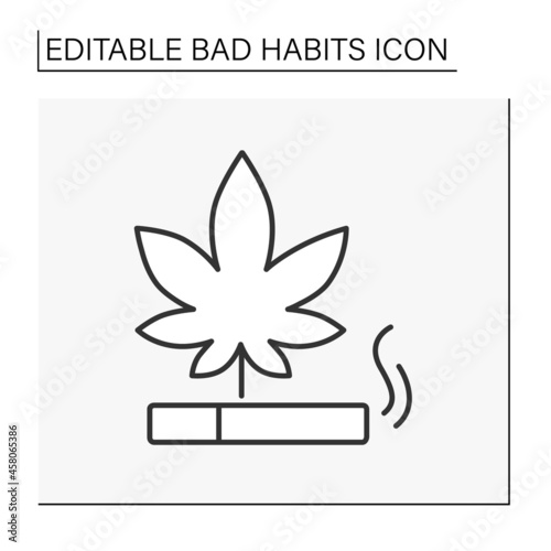 Drug line icon. Marijuana smoking. Smoke weed in cigarettes.Narcotic.Bad habits concept. Isolated vector illustration. Editable stroke