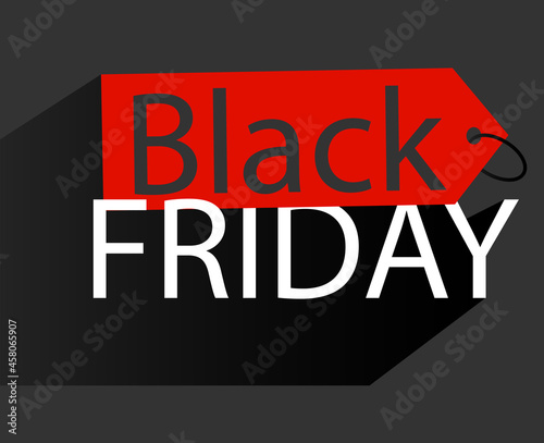 The finished image on the theme of Black Friday, a dark background, a red tag and text. Vector drawing.