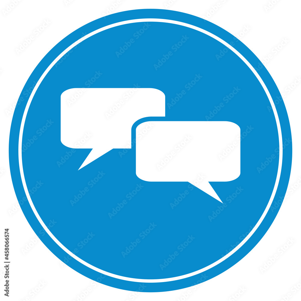 Sprechblasen Symbol auf rundem blauen Button Sprechblasen Symbol auf rundem blauen Button