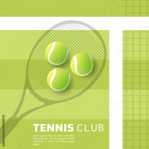 Tennis ball on Tennis racket in  the green tennis court , Illustrations for use in online sporting events , Illustration Vector  EPS 10