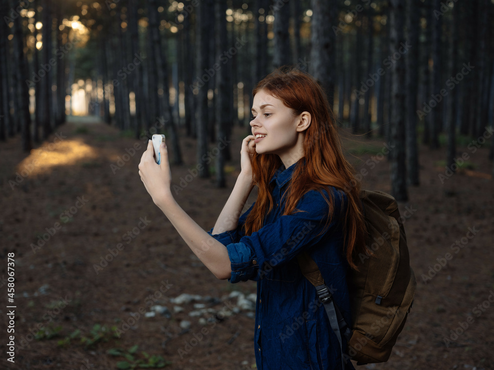 woman with backpack in the forest travel adventure vacation woman with backpack in the forest travel adventure vacation