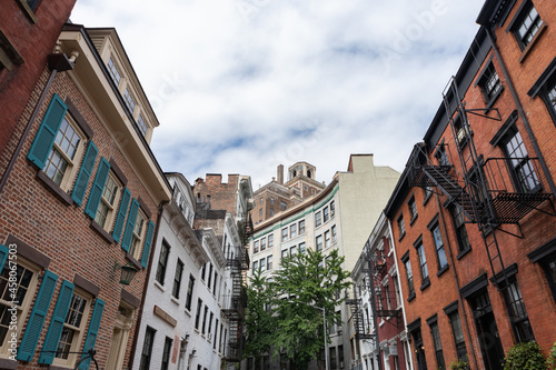 Street with Old and Colorful Homes and Residential Buildings in Greenwich Village of New York City