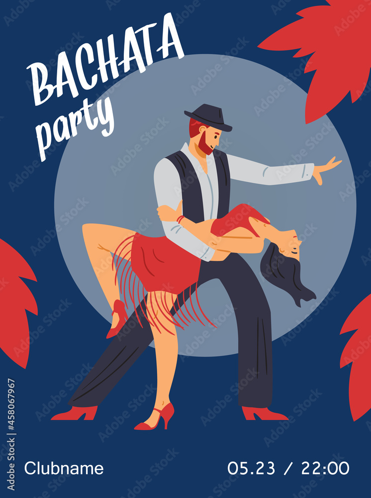 Invitation poster or banner for bachata club party flat vector  illustration. Stock Vector | Adobe Stock