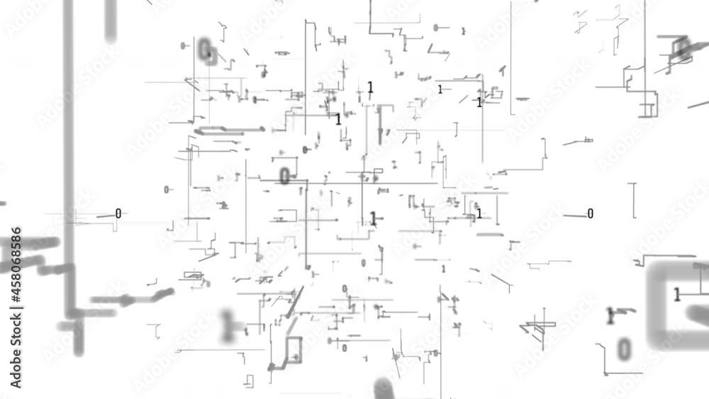 Binary code data digital technology and interconnected neural network. Binary code processing on digital technology.