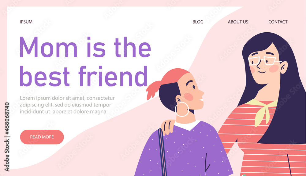 Website with mother talks and comforts teenager, flat vector illustration. Website with mother talks and comforts teenager, flat vector illustration.