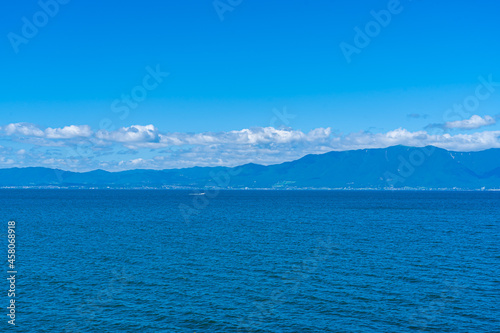 lake and mountains of biwa lake