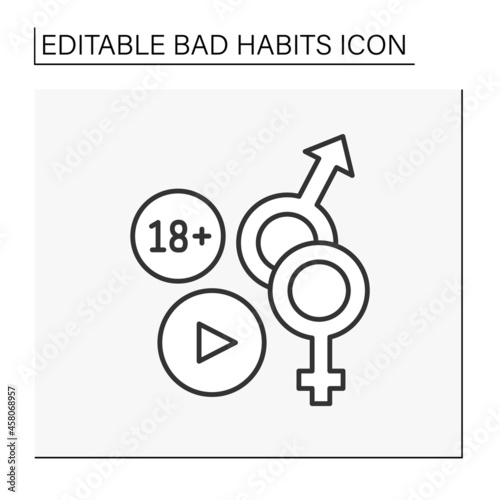 Porn addiction line icon. Emotionally dependece on watching pornography. Bad habits concept. Isolated vector illustration. Editable stroke