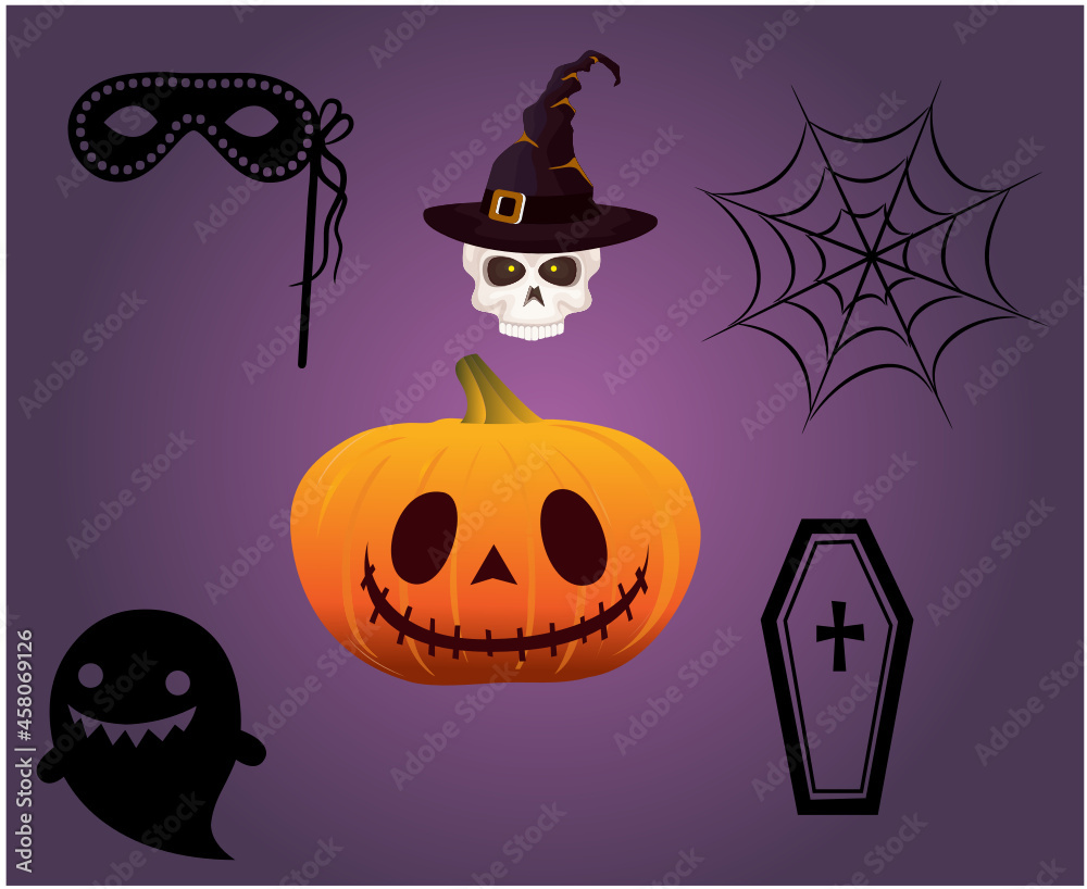 Abstract Trick Or Treat Objects Halloween Pumpkin Horror Spider Ghost and Tomb Holiday Vector Abstract Trick Or Treat Objects Halloween Pumpkin Horror Spider Ghost and Tomb Holiday Vector