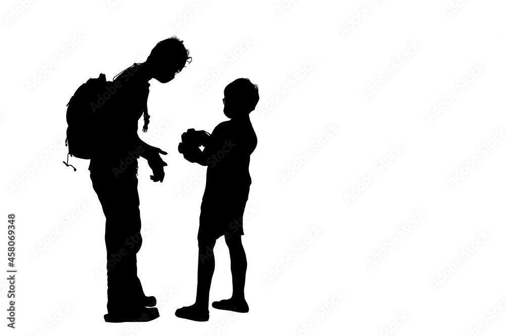 tourist father and son shadow A father is looking at a picture behind the camera that his son took.With clipping path