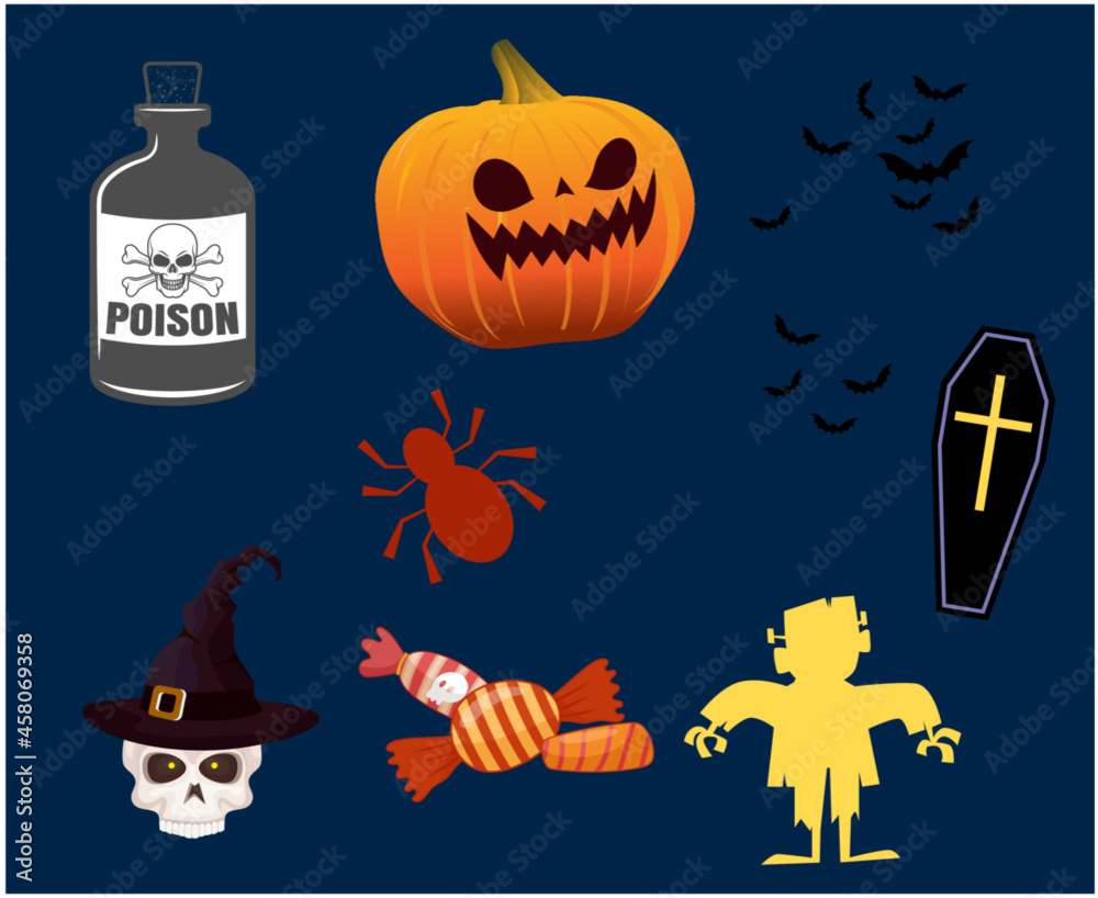 Abstract Objects Happy Halloween Pumpkin Horror Spider bat candy Holiday Vector