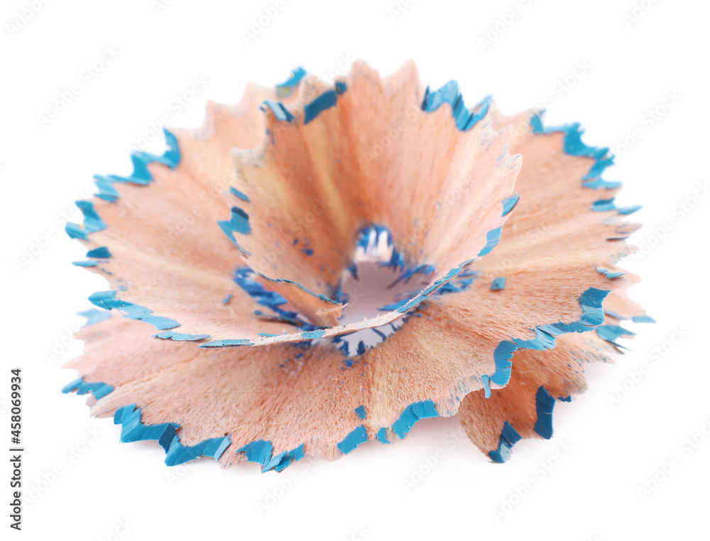 One colorful pencil shaving isolated on white