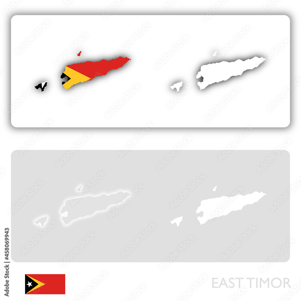 East Timor map with flag and shadow on white and grey background