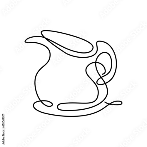 Hand drawn continuous line of milk pitcher isolated on white background. Vector line art illustration. Design for card, banner, poster, flyer