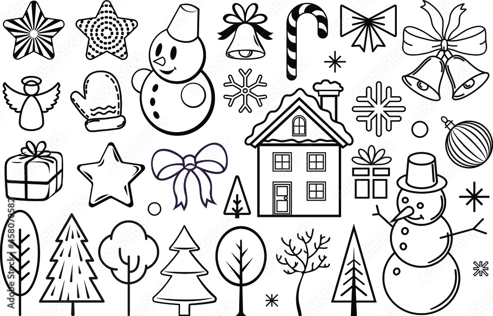 Christmas design elements. Christmas decorations and illustration set. Decorative ornaments and icons for your design projects as flyers, banners, postcards, posters, greeting cards, invitations etc.