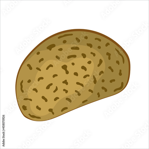 Hand-drawn piece of dark bread isolated on white background. Vector illustration