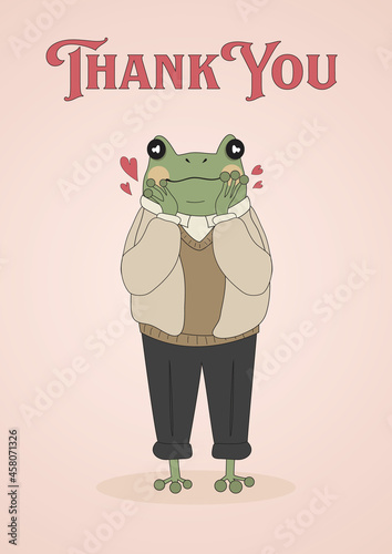 Thanksgiving card. Postcard with a frog. Watercolor postcard. Watercolor vector. Cute frog.