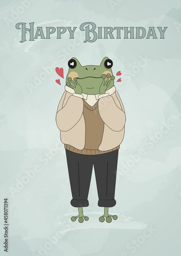 Birthday card. Postcard with a frog. Watercolor postcard. Watercolor vector. Cute frog.