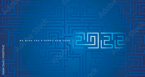 Happy New Year 2022 white cyberspace abstract high technology new year 2022 typography blue background