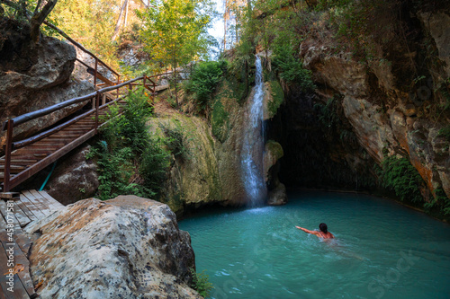 Beautiful waterfalls Degirmendere Selalesi in the nature of Side in Turkey with beautiful colors in the rocks. GIZLI CENNET photo