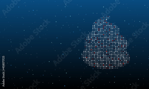 On the right is the poop symbol filled with white dots. Background pattern from dots and circles of different shades. Vector illustration on blue background with stars