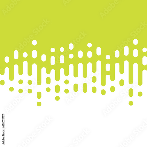 Abstract seamless vector transition of two colors. Rounded lines blended in. Pattern of white and lime lines. Looks like dipping paint or rain. Vector illustration on lime background