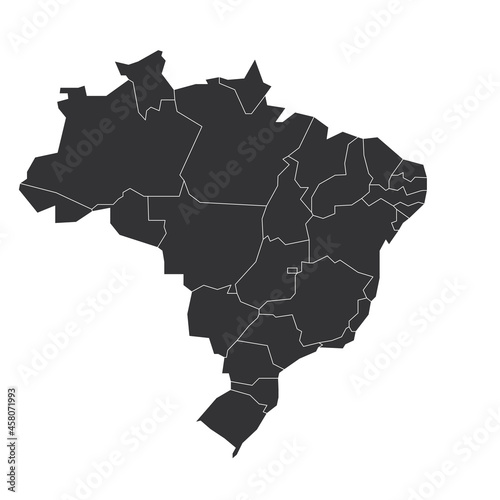 Gray political map of Brazil. Administrative divisions - states. Simple flat blank vector map