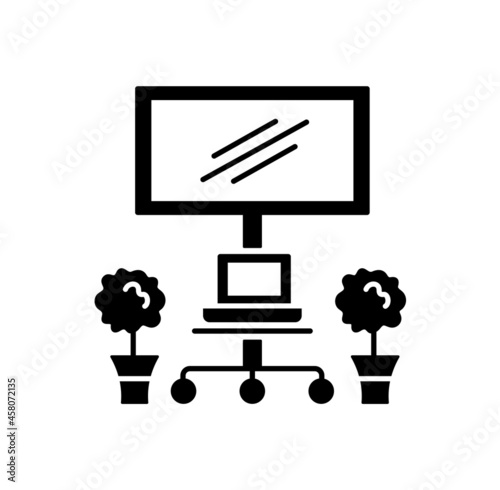Mobile TV cart with wheels. Vector illustration. Modern media console. Flat icon of portable stand for flat screen, led television. Living room or office furniture. Isolated object