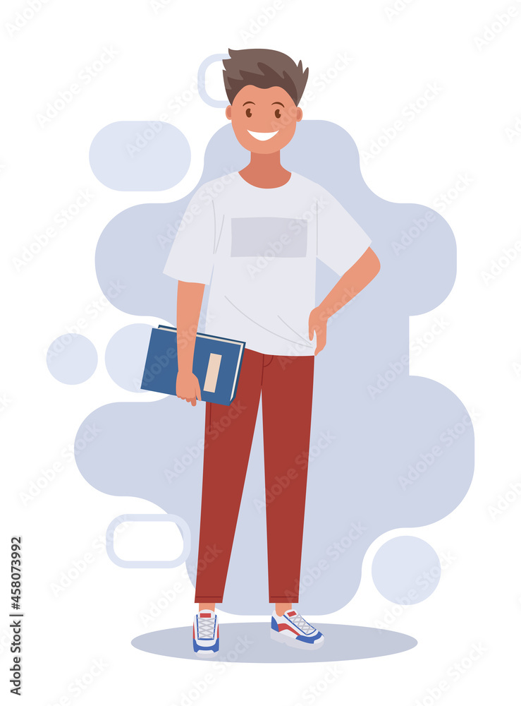 Happy man with a notebook, illustration. Vector illustration.