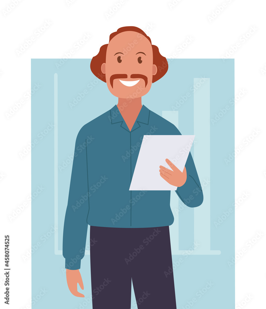 The man studies the document. The concept of business analysis, audit, professional verification of documentation. Vector illustration. The man studies the document. The concept of business analysis, audit, professional verification of documentation. Vector illustration.