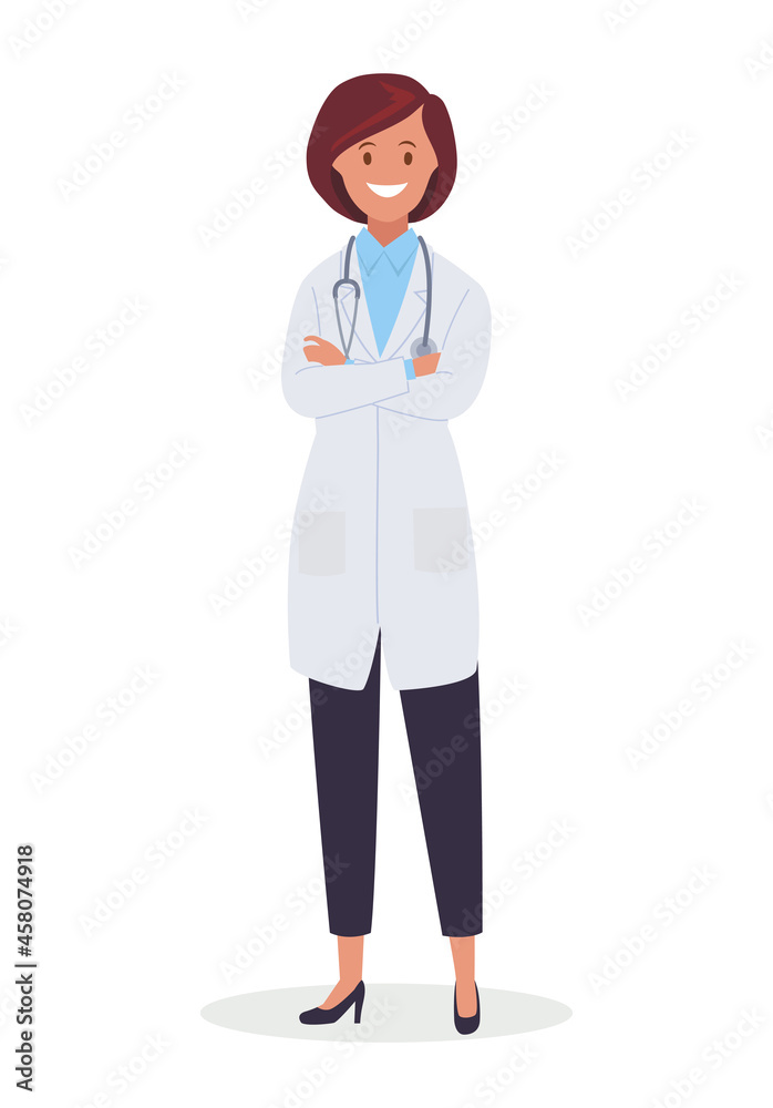 A female doctor with a stethoscope in a uniform. Vector illustration. A female doctor with a stethoscope in a uniform. Vector illustration.