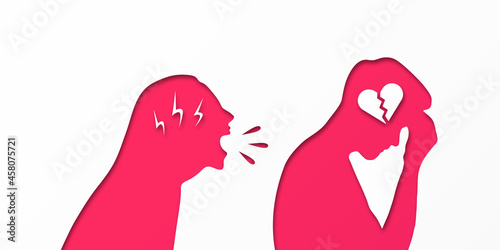 The girl yells at the guy. Family quarrel. Relationship problem. Abuser. Forgive a person. Conflict. Treason. Broken love. The concept of a quarrel between loved ones.