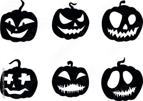 Scary and funny faces of Halloween pumpkin or ghost . Vector collection.