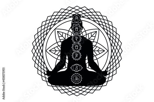 The location of the chakras on the human body, vector image