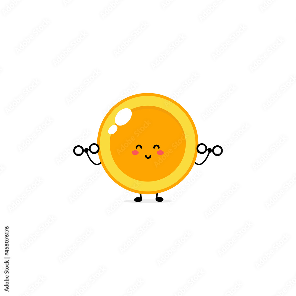 Cute funny coin expression character. Vector hand drawn cartoon mascot character illustration icon. Isolated on white background. business character concept Cute funny coin expression character. Vector hand drawn cartoon mascot character illustration icon. Isolated on white background. business character concept