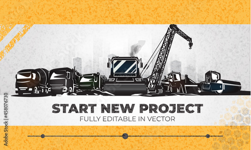 Construction heavy machinery of various types.